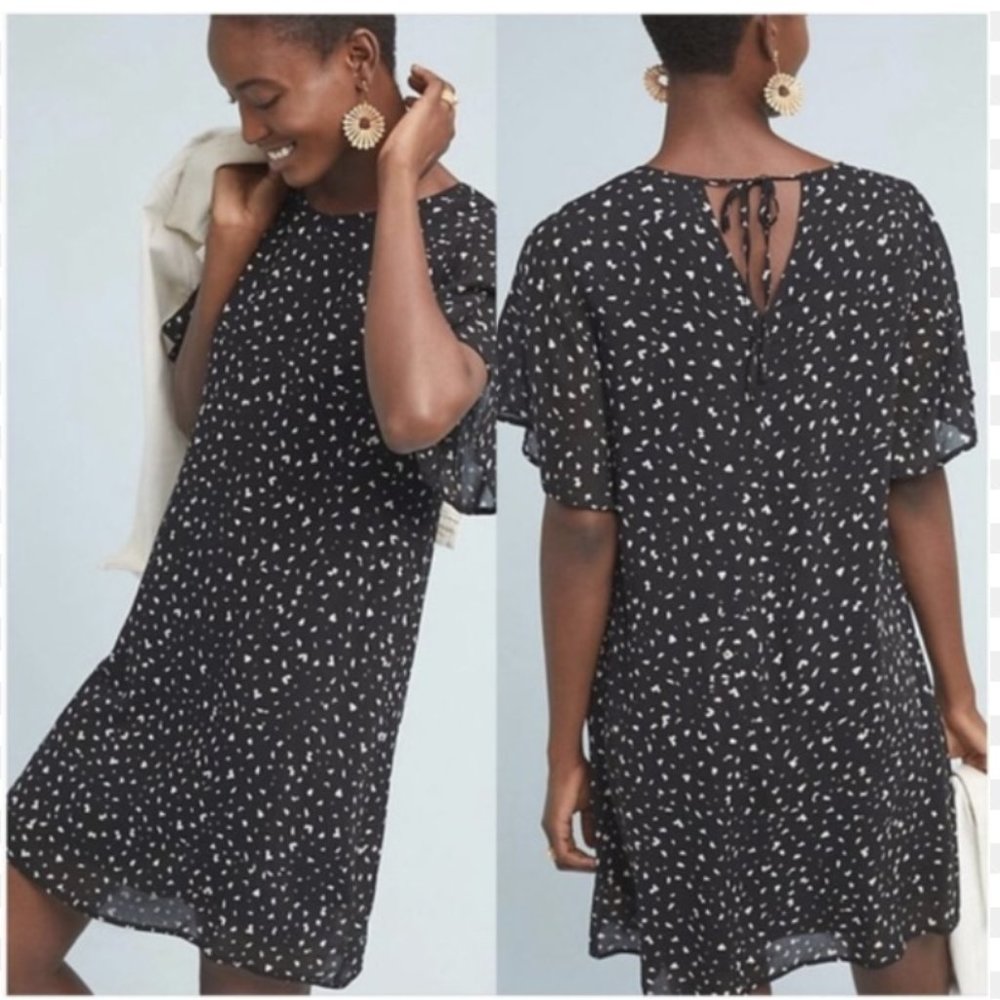 Anthropologie Cloth & Stone Black Sweetheart Flutter Tunic Dress